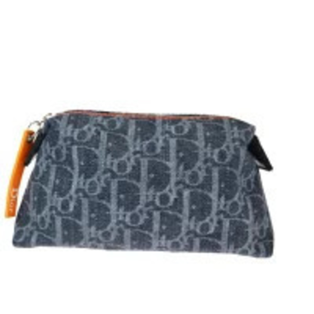 Christian Dior Trotter Denim Leather Pouch Clutch Blue
